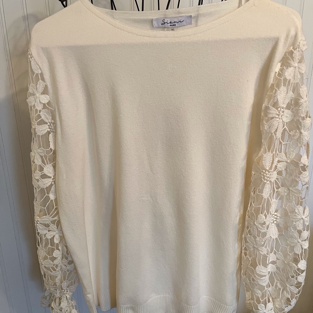 Cream Sweater with Lace Sleeves